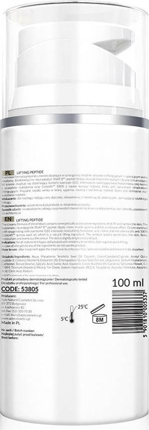 Κρέμα ανύψωσης και σύσφιξης Apis με πεπτίδιο SNAP-8 MT, 100 ml universal 7704320 5901810005337