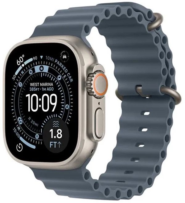 Apple Watch Ultra 3 (GPS + Cellular) 49 mm φυσικό τιτάνιο και μπλε Ocean λουράκι