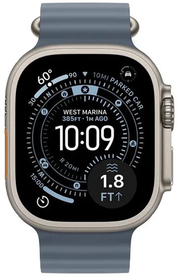 Apple Watch Ultra 3 (GPS + Cellular) 49 mm φυσικό τιτάνιο και μπλε Ocean λουράκι