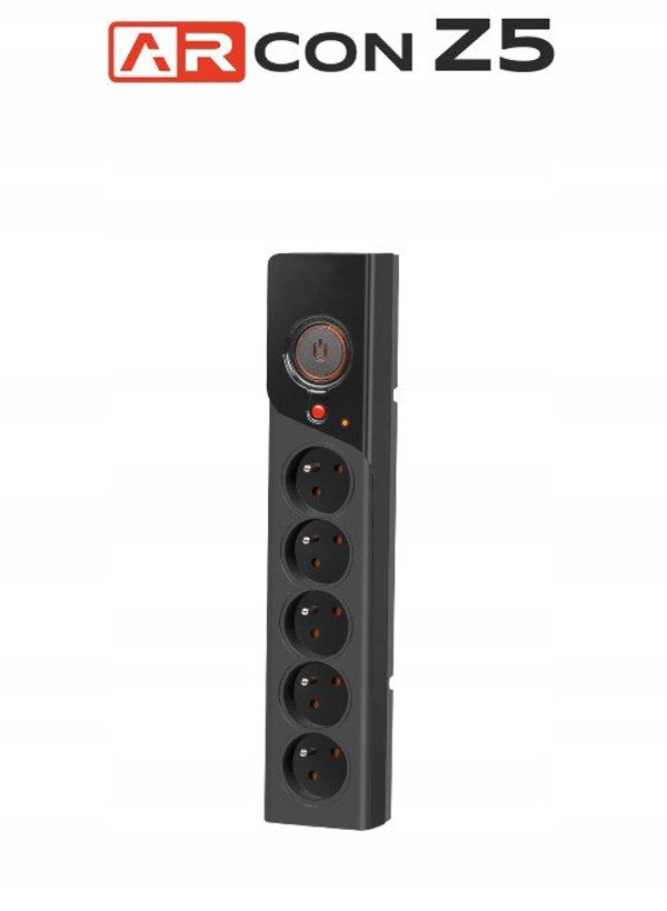 Arcon Z5 Black Surge Protector Power Strip, 5 Outlets, 5m Cable