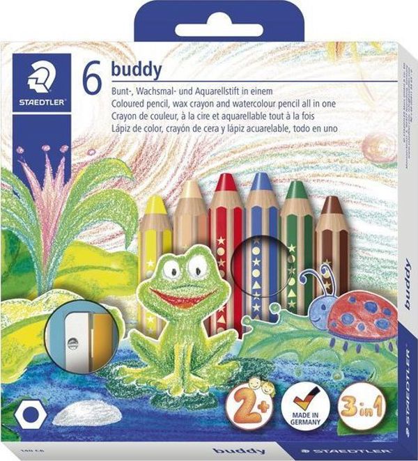 Staedtler Buddy Κηρομπογιές 6 Χρώματα, Ξύλινο Περίβλημα, Χοντρές Κηρομπογιές Ζωγραφικής