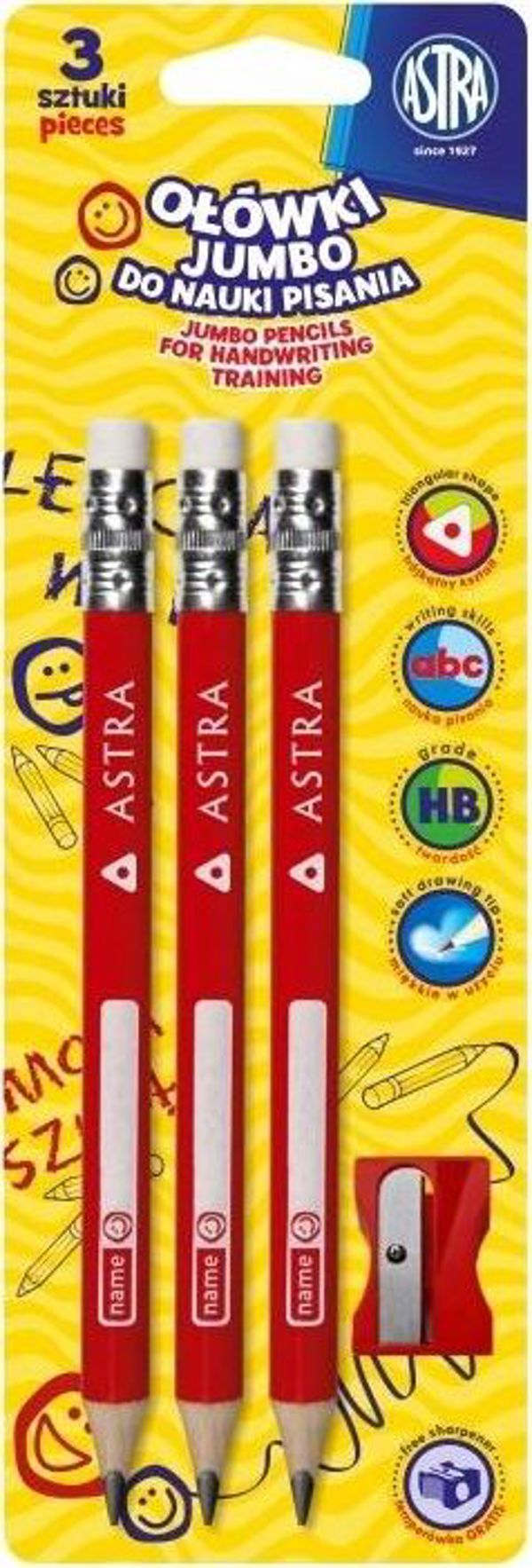 Astra Μολύβι για εκμάθηση γραφής 3τμχ + ξύστρα ASTRA