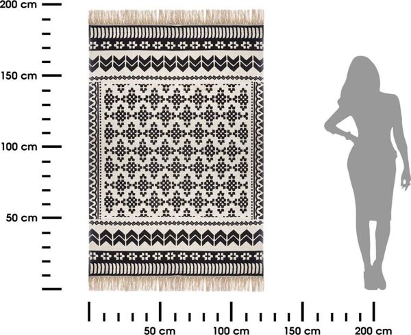 Atmosphera Χαλί Boho Delhi με Φούντες, Βαμβακερό, Εθνοτικό Μοτίβο, Φυσικά Χρώματα, 120x170 cm