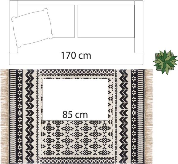 Atmosphera Χαλί Boho Delhi με Φούντες, Βαμβακερό, Εθνοτικό Μοτίβο, Φυσικά Χρώματα, 120x170 cm