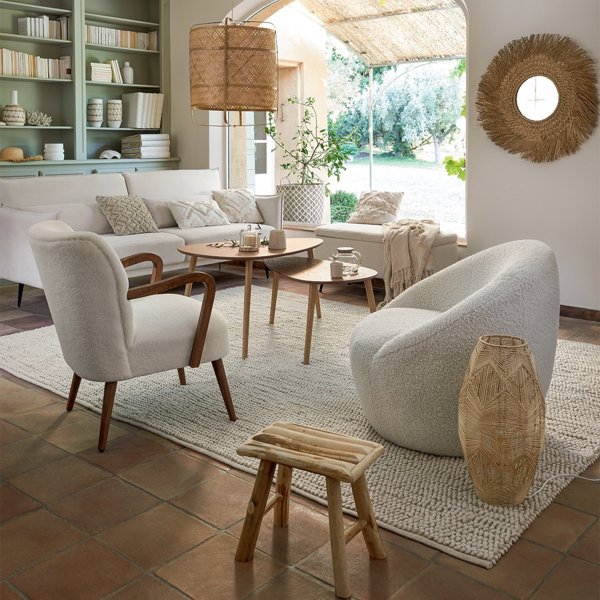 Atmosphera Pouffe με αποθηκευτικό χώρο, επενδεδυμένο με εφέ boucle, 100 x 40 x 48,5 cm