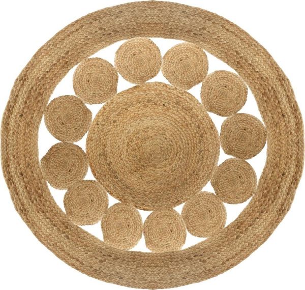 Atmosphera Στρογγυλό Χαλί Lace από Τζούτι, Φυσικό Χρώμα, Διάμετρος 120 εκ.