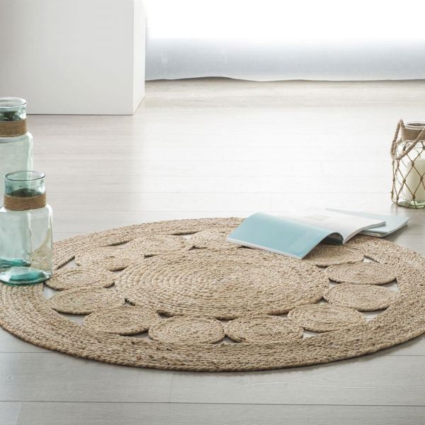 Atmosphera Στρογγυλό Χαλί Lace από Τζούτι, Φυσικό Χρώμα, Διάμετρος 120 εκ.