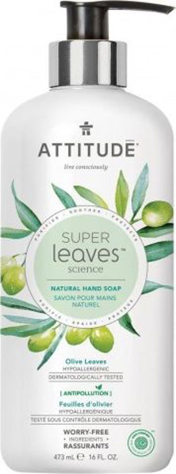 Attitude Super Leaves Υγρό Σαπούνι Χεριών με Φύλλα Ελιάς, Φυσικό Καλλυντικό, 473ml