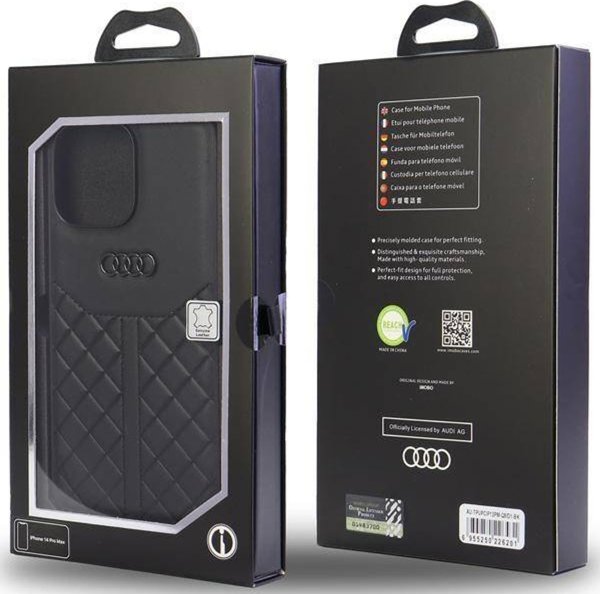 Audi Audi γνήσιο δέρμα iPhone 13 Pro Max 6,7" μαύρη/μαύρη σκληρή θήκη AU-TPUPCIP13PM-Q8/D1-BK