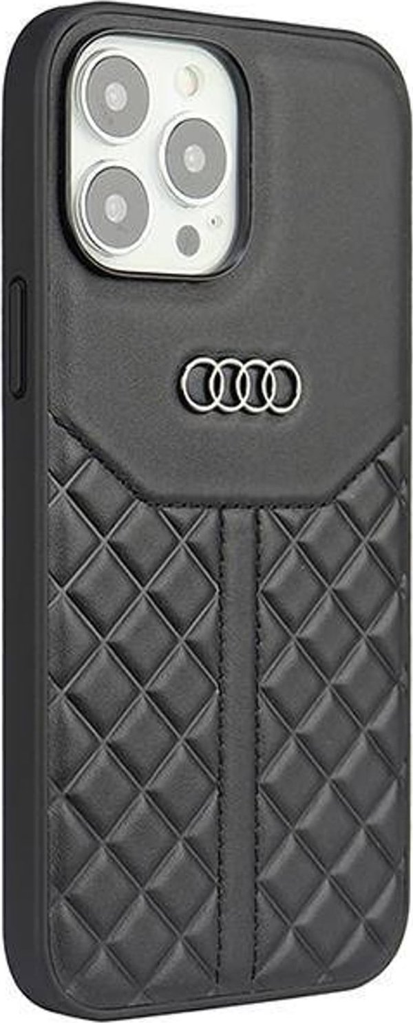 Audi Audi γνήσιο δέρμα iPhone 13 Pro Max 6,7" μαύρη/μαύρη σκληρή θήκη AU-TPUPCIP13PM-Q8/D1-BK