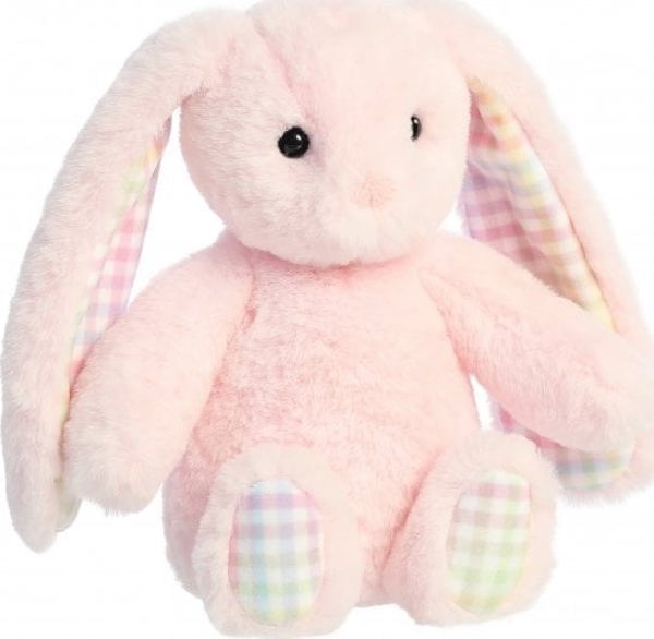 AURORA Rainbow Gingham Bunnies Plush Pink Bunny, 18 cm