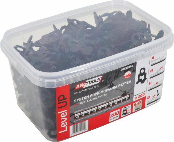 AWTools Σύστημα ευθυγράμμισης πλακιδίων AWTOOLS LEVEL UP 1,5mm - 6-17mm - ΚΛΙΠΣ 200 τεμ.