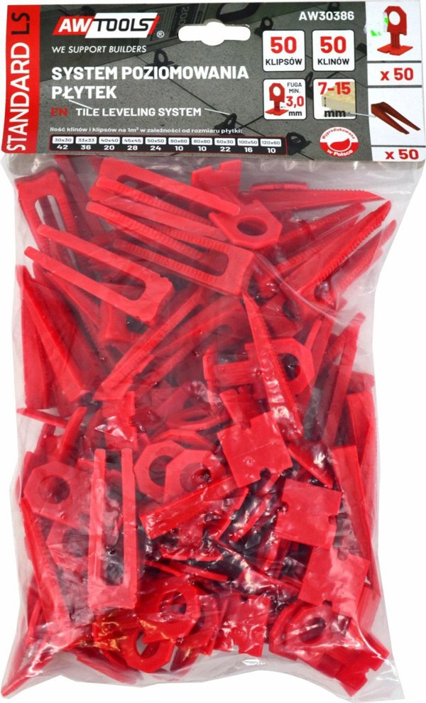 AWTools AWTOOLS ΣΥΣΤΗΜΑ ΕΠΙΠΕΔΩΣΗΣ ΠΛΑΚΙΔΙΩΝ STANDARD 3,0mm - 7-15mm - ΚΛΙΠΣ 50τμχ. + ΣΦΗΝΑ 50τμχ.