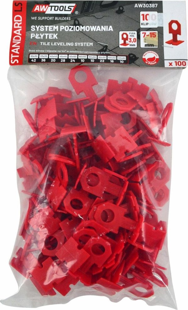 ΣΥΣΤΗΜΑ ΕΠΙΠΕΔΩΣΗΣ ΠΛΑΚΙΔΙΩΝ AWTools AWTOOLS STANDARD 3,0mm - 7-15mm - ΚΛΙΠΣ 100τμχ.
