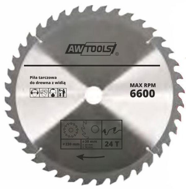 AWTools Δισκοπρίονο για ξύλο 230 x 30/22/16mm 30z (AW48473)