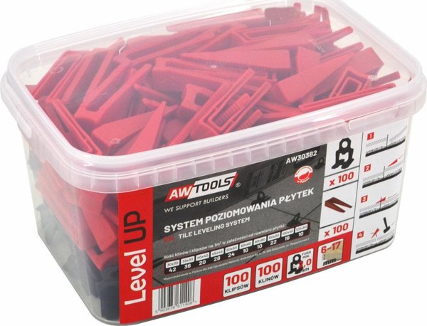 AWTools Σύστημα ευθυγράμμισης πλακιδίων AWTOOLS LEVEL UP 2,0mm - 6-17mm - ΚΛΙΠ 100τμχ. + ΣΦΗΝΑ 100τμχ.