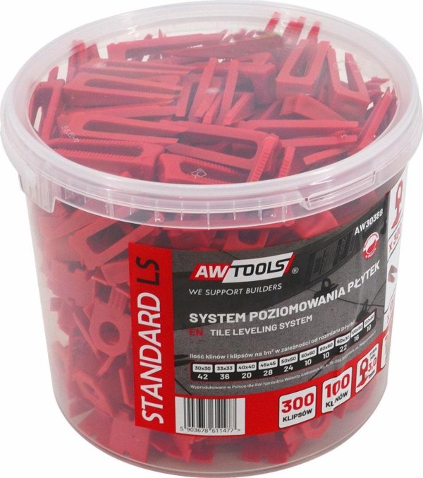 AWTools Σύστημα ευθυγράμμισης πλακιδίων AWTOOLS STANDARD 3,0mm - 7-15mm - ΚΛΙΠΣ 300τμχ. + ΣΦΗΝΑ 100τμχ.