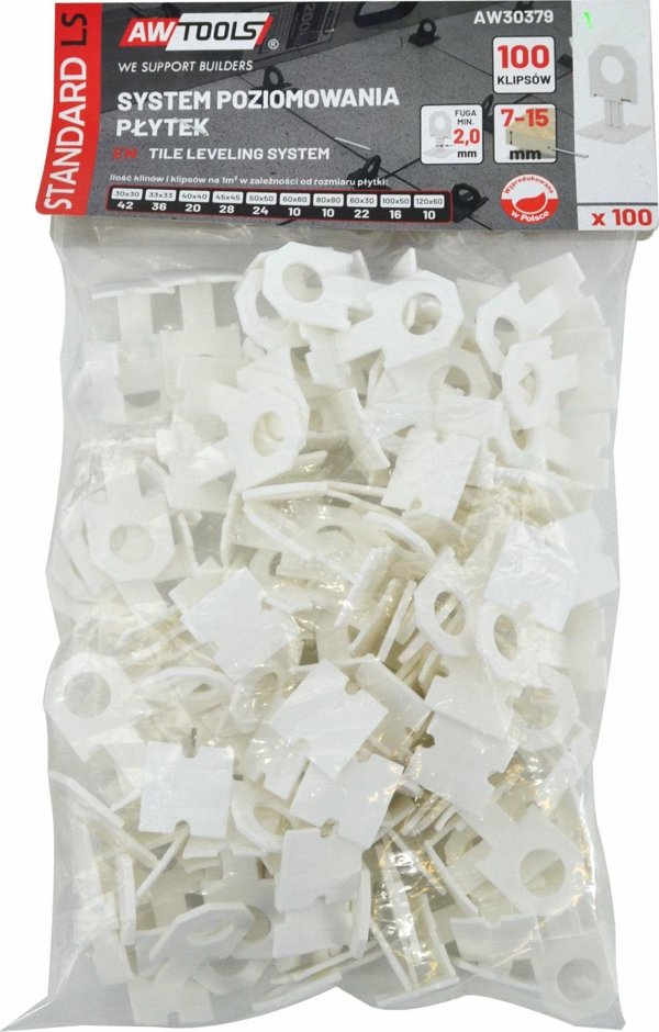 AWTools Σύστημα Ευθυγράμμισης Πλακιδίων Standard, 2.0mm, για Πλακίδια Πάχους 7-15mm, Κλιπς 100 τεμάχια