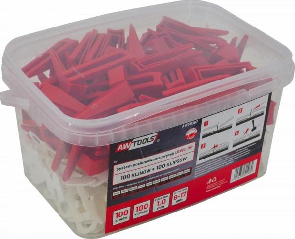 AWTools AWTOOLS ΣΥΣΤΗΜΑ ΕΠΙΠΕΔΩΣΗΣ ΠΛΑΚΙΔΙΩΝ 6-17mm / ΠΑΚΕΤΟ ΕΚΚΙΝΗΣΗΣ / 100τμχ.+100τμχ. (ΣΦΗΝΑ+ΚΛΙΠ 1,0MM) AW30367