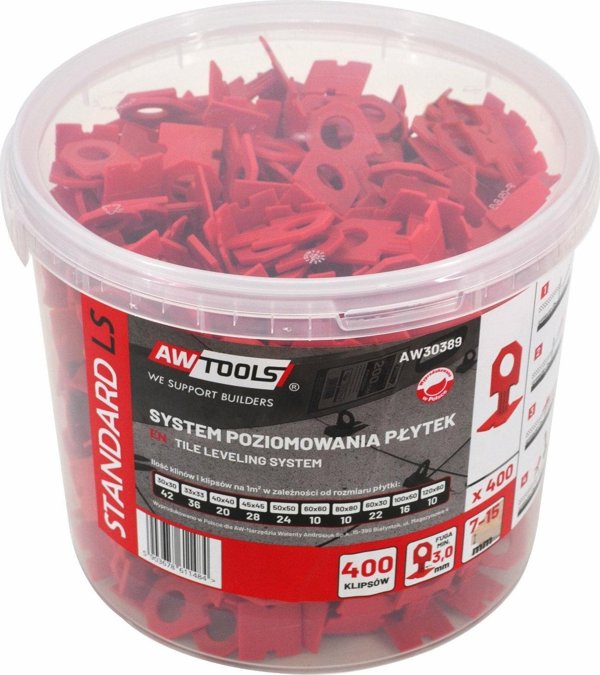 AWTools Σύστημα Ευθυγράμμισης Πλακιδίων Standard, 3.0mm, για Πλακάκια 7-15mm - 400 Κλιπ