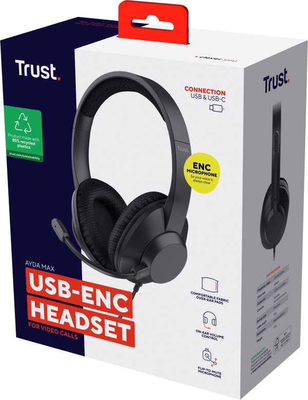 Trust Ayda Max USB Headset με Μικρόφωνο ENC - Μαύρο