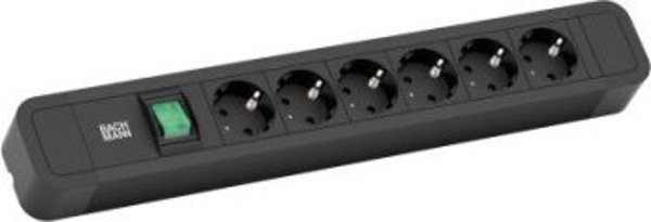 Bachmann BACHMANN PRIMO2 πρίζα 6x με γείωση, αλουμινίου, με διακόπτη, μαύρο, 2 μ