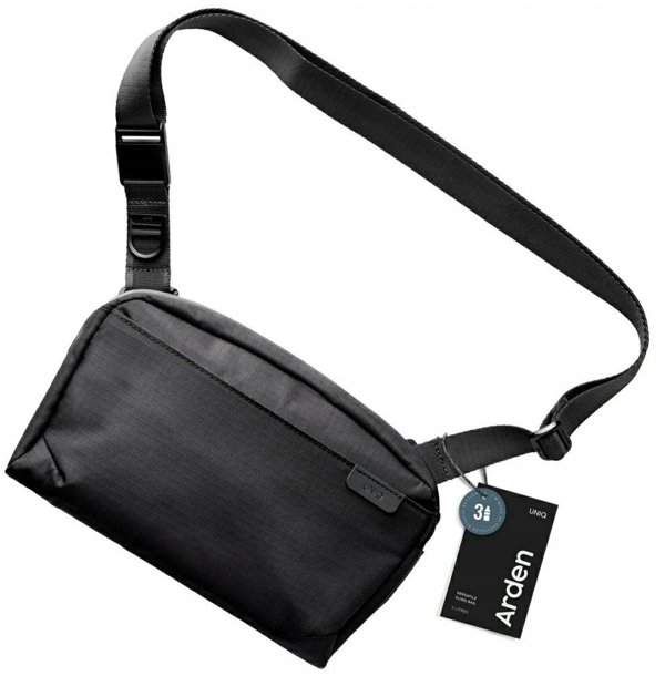 UNIQ Arden Sling Bag 2L, Αδιάβροχη Τσάντα Ώμου από Ανακυκλωμένο Ύφασμα με Αντικλοπτικό Κλείδωμα, Μαύρο