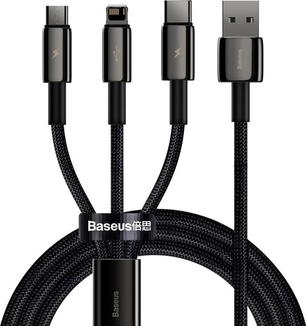 Καλώδιο USB Baseus USB-A - USB-C + microUSB + Lightning 1.5 m Μαύρο (CAMLTWJ-01)