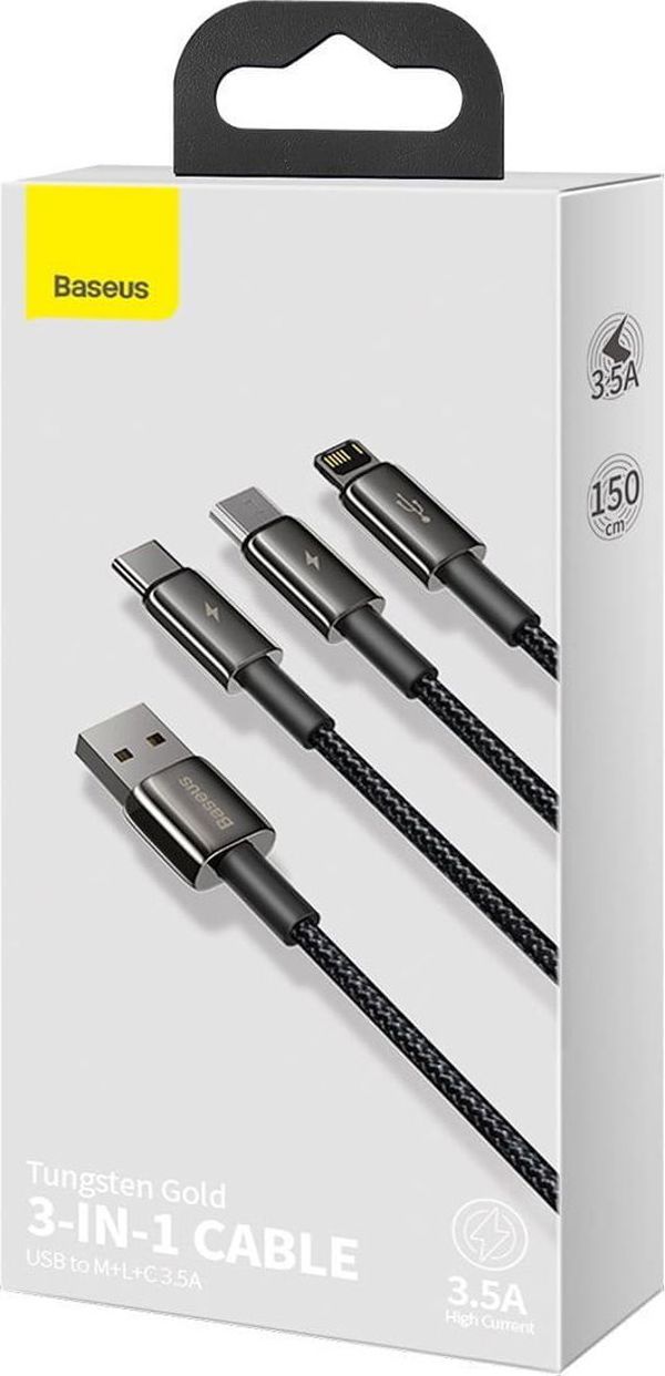 Καλώδιο USB Baseus USB-A - USB-C + microUSB + Lightning 1.5 m Μαύρο (CAMLTWJ-01)