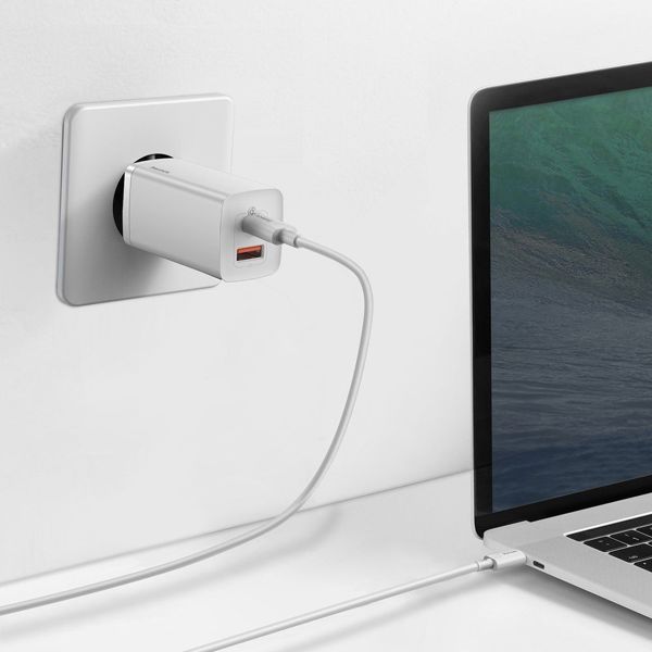 Baseus Φορτιστής Χωρίς Καλώδιο με Θύρα USB-A και Θύρα USB-C Λευκός (CCGAN2L-B02) (BASCCGAN2L-B02)