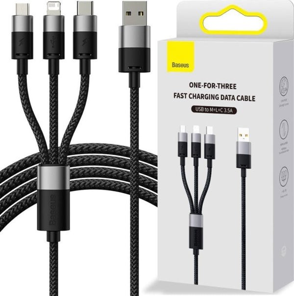 Καλώδιο USB Baseus USB-A - microUSB + Lightning 1.2 m Μαύρο (BSU3937)