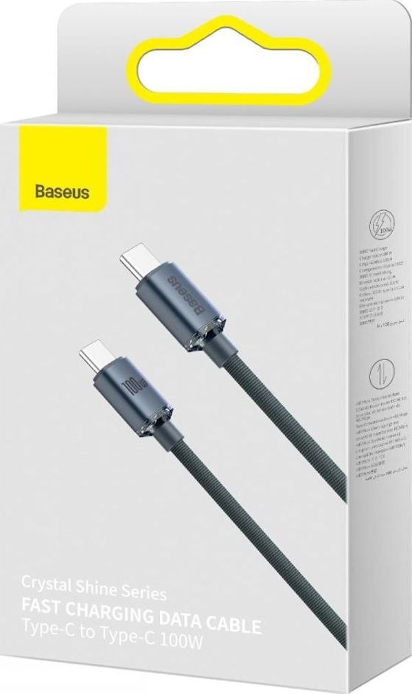 Baseus Crystal Shine Braided USB 2.0 Cable USB-C male - USB-C male Μαύρο 1.2m (CAJY000601) (BASCAJY000601)