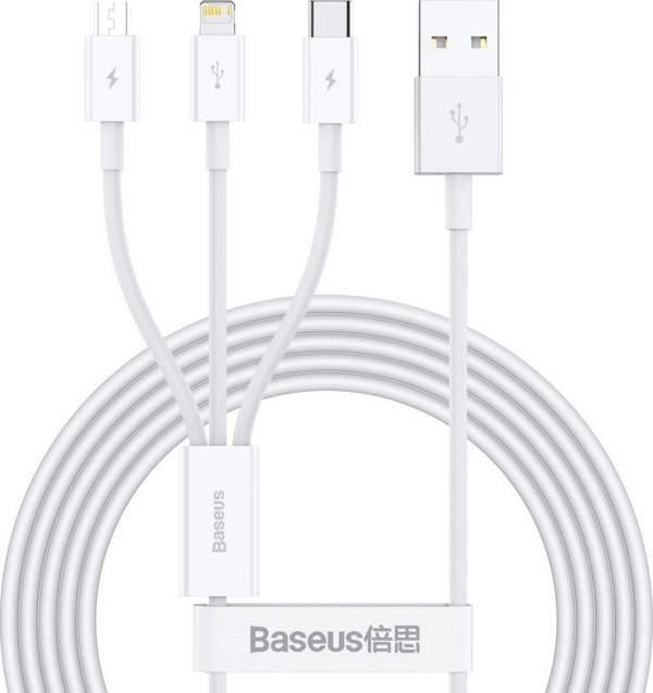 USB cable 3in1 Baseus Superior Series, USB to micro USB / USB-C / Lightning, 3.5A, 1.2m (white)
