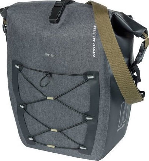 Basil Μονή τσάντα BASIL NAVIGATOR STORM SINGLE PANNIER BAG L 25-31 L, Hook On System, αδιάβροχη, γκρι μαύρο (NEW 2024)