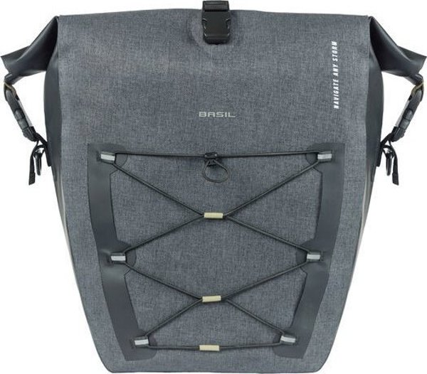 Basil Μονή τσάντα BASIL NAVIGATOR STORM SINGLE PANNIER BAG L 25-31 L, Hook On System, αδιάβροχη, γκρι μαύρο (NEW 2024)