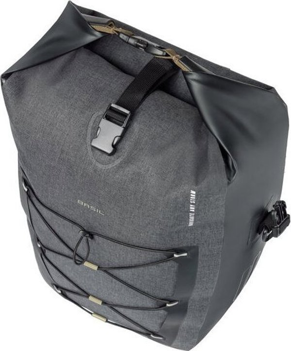 Basil Μονή τσάντα BASIL NAVIGATOR STORM SINGLE PANNIER BAG L 25-31 L, Hook On System, αδιάβροχη, γκρι μαύρο (NEW 2024)