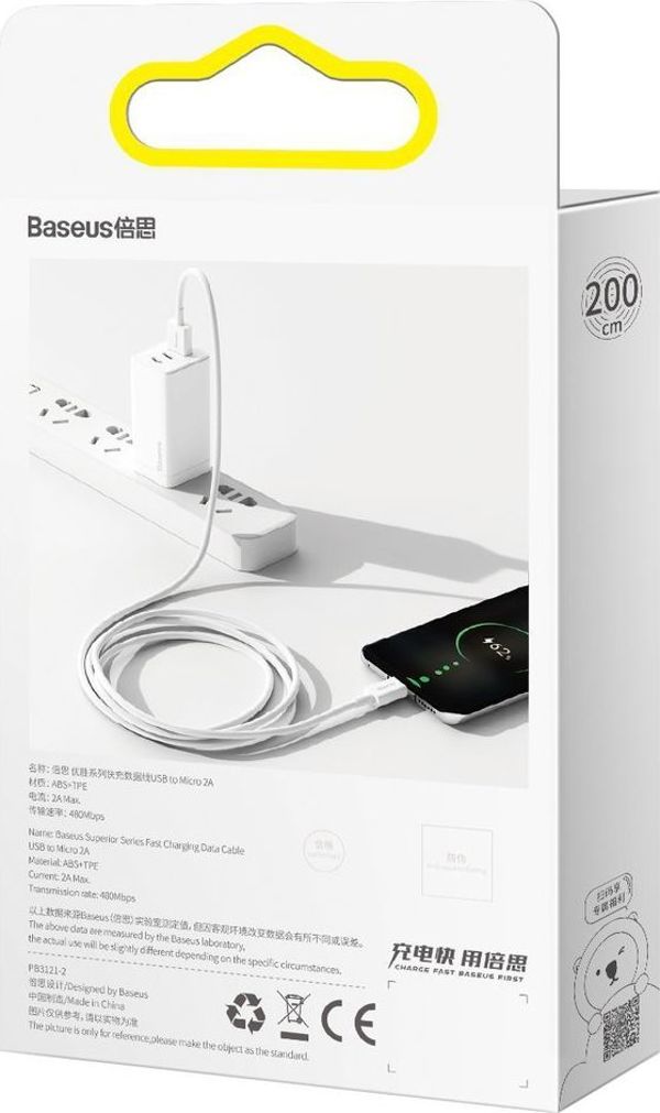 Baseus cable Superior USB - microUSB 2,0 m 2,0A white 6953156208506