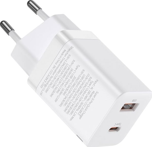 Baseus Φορτιστής Χωρίς Καλώδιο με Θύρα USB-A και Θύρα USB-C 30W Power Delivery Λευκός Super Si Pro (CCSUPP-E02) (BASCCSUPP-E02)