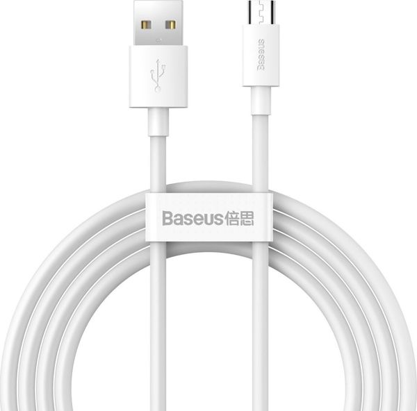 Baseus Simple Wisdom Data Cable Kit USB To Micro 2.1a 2pcs/set 1.5m White (TZCAMZJ-02) (BASTZCAMZJ-02)