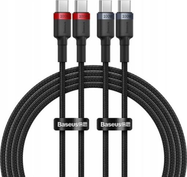Cable Baseus Cafule USB-C do USB-C 100W, 1m, 2-Pack (Red-Black, Gray-Black)