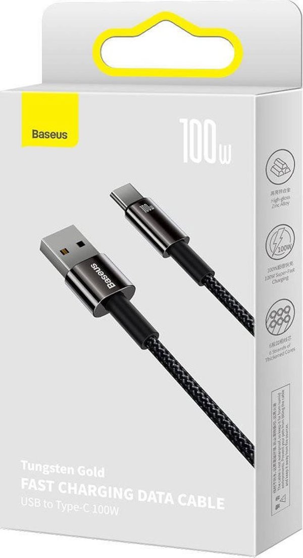 Baseus Tungsten Gold Cable USB to USB-C, 100W, 2m (black)