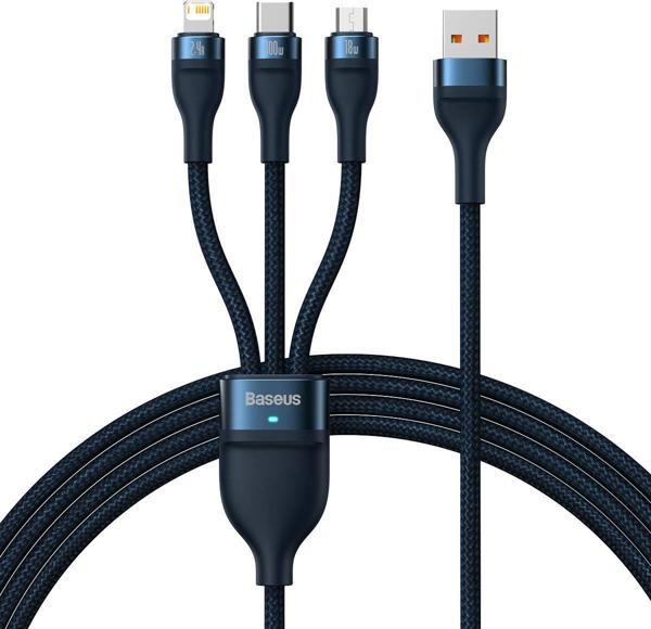 Καλώδιο USB Baseus USB-A - USB-C + microUSB + Lightning 1.2 m Μπλε (CASS030003)