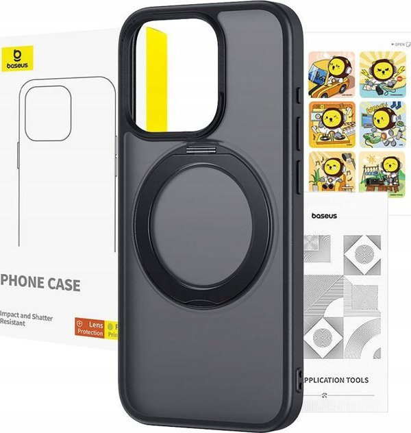 Baseus Θήκη Baseus SkyRing Magnetic με βάση στήριξης για iP 14 Pro Max + σκληρυμένο γυαλί και σετ καθαρισμού (μαύρο)