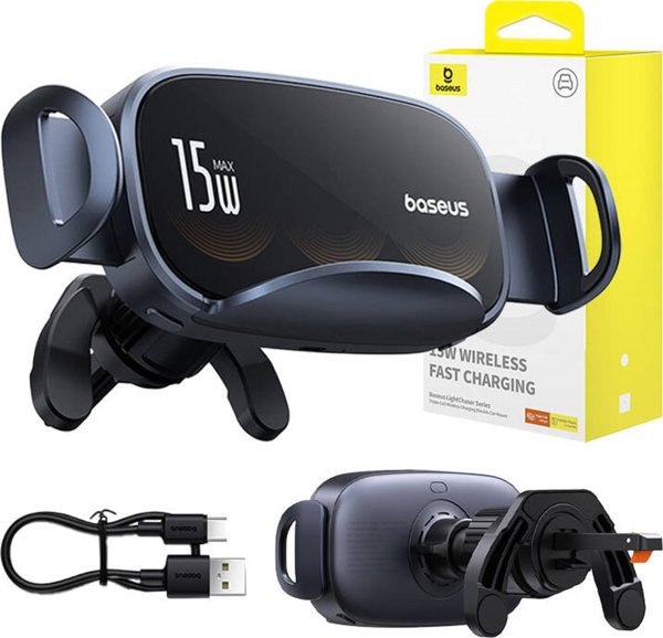Baseus LightChaser Series Triple-Coil Wireless Charging Electric Car Mount Cluster Black 6932172654306