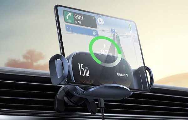 Baseus LightChaser Series Triple-Coil Wireless Charging Electric Car Mount Cluster Black 6932172654306