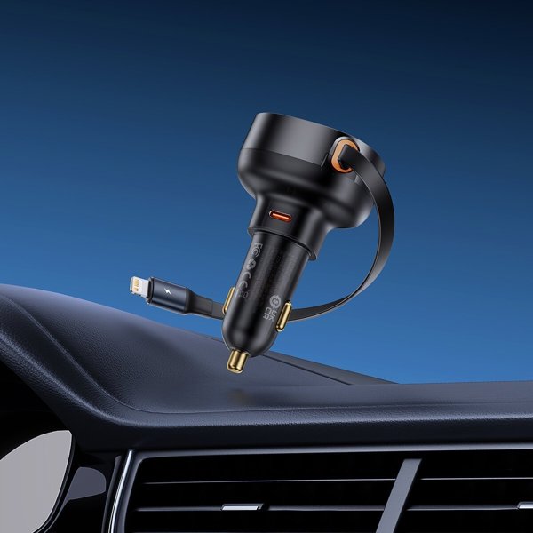 Car Charger Baseus Enjoyment Pro with lightning cable + USB-C , 55W (black)