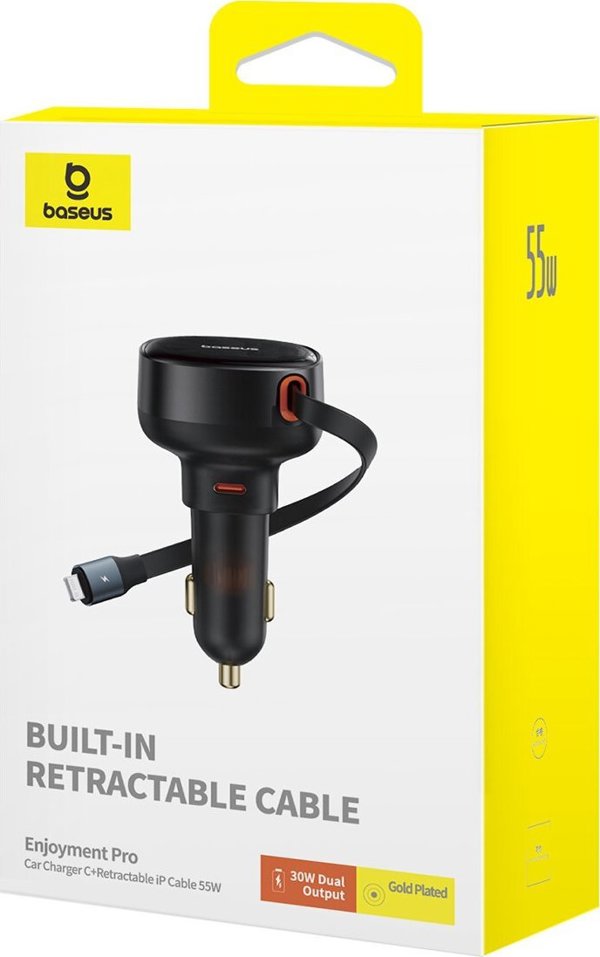 Car Charger Baseus Enjoyment Pro with lightning cable + USB-C , 55W (black)