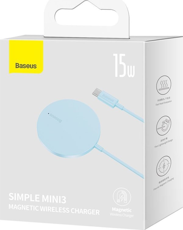 Φορτιστής Baseus Ασύρματος φορτιστής MagSafe Baseus Simple Mini3 Qi 15W μπλε