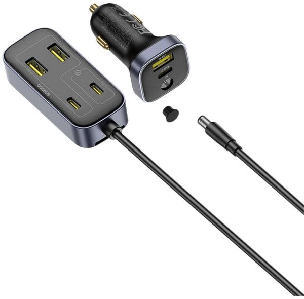 Φορτιστής αυτοκινήτου Baseus BackseatPal L1 110W 3 x USB-A + 3 x USB-C με προέκταση 1,5 m - μαύρη