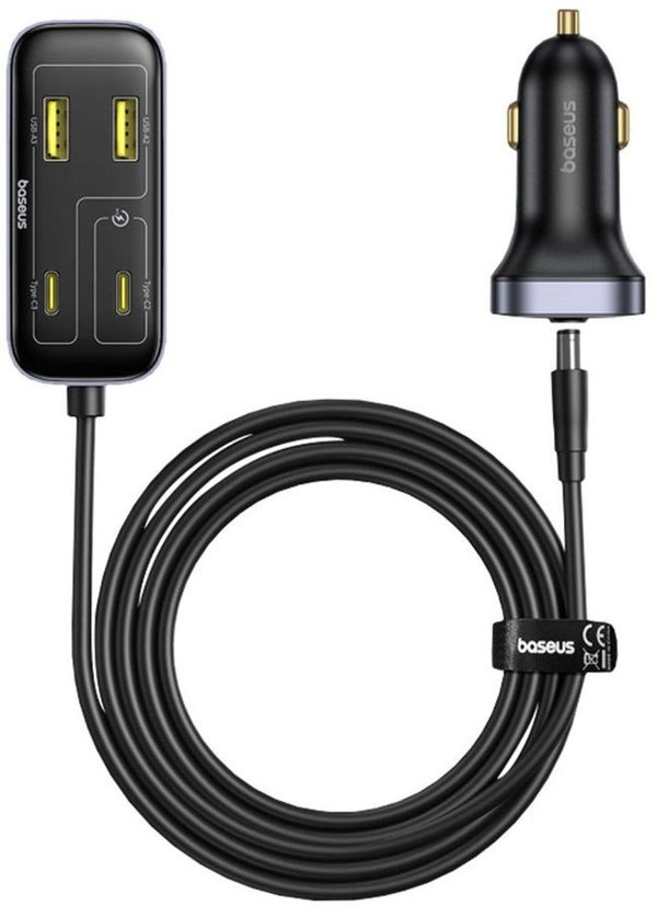 Φορτιστής αυτοκινήτου Baseus BackseatPal L1 110W 3 x USB-A + 3 x USB-C με προέκταση 1,5 m - μαύρη